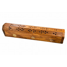 Arzător de tămâie orizontal, din lemn cu decor Floarea Vietii